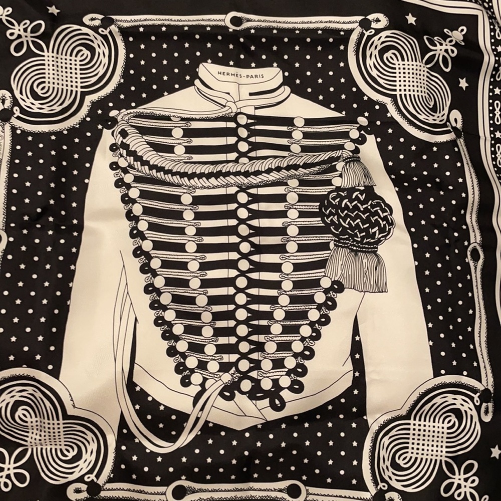 Limited edition 2020 Hermès Black/white Brandebourg Scarf/Bandana.  NWT and box